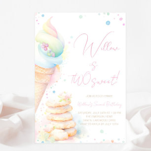 Watercolor Sweets Girl Two Sweet Birthday Invitation