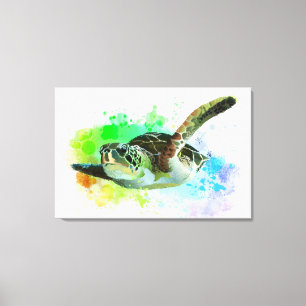 Watercolor Swimming Sea Turtle Canvas Print