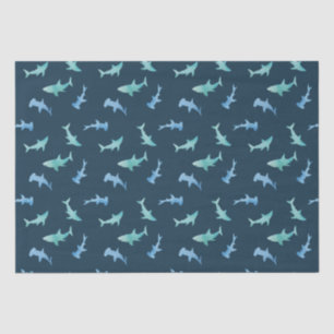 Watercolor Swimming Shark Silhouettes Pattern Tissue Paper