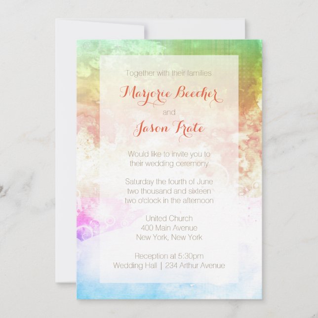 Watercolor Swirl Wedding Invitation Sunrise Multi (Front)