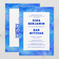 Watercolor Swirls Custom QR CODE Bar Bat Mitzvah