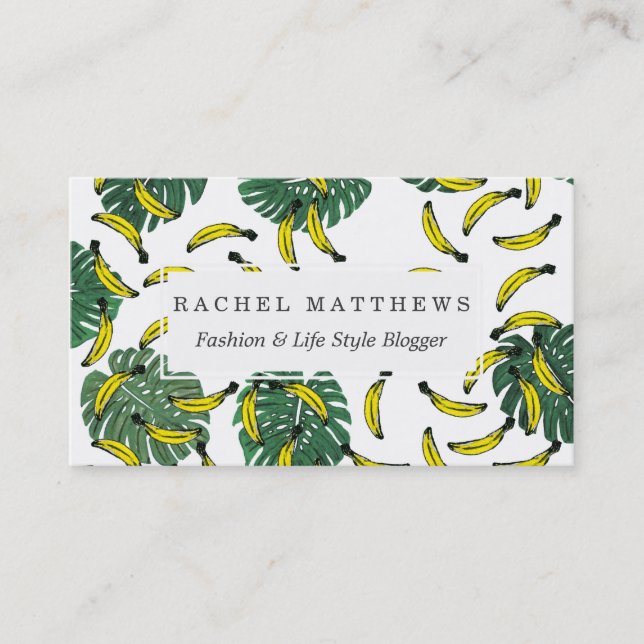 Watercolor Swiss Cheese Plant and Bananas Business Card (Front)