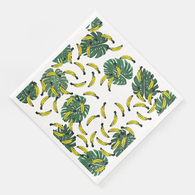 Watercolor Swiss Cheese Plant and Bananas Napkin (Corner)