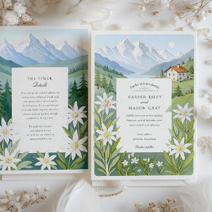 Watercolor Switzerland Edelweiss Wedding Invitation