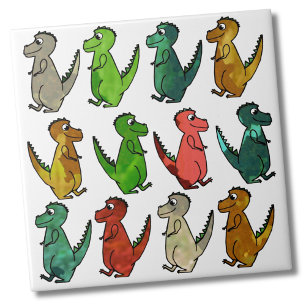 Watercolor T-Rex Dinosaur Print Tile