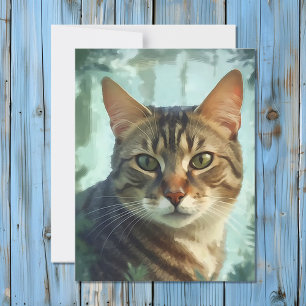 Watercolor Tabby Cat Portrait Holiday Card