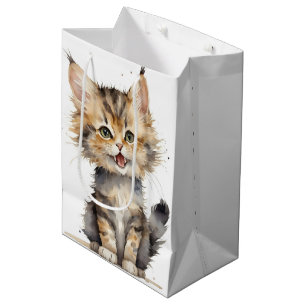Watercolor Tabby Kitten For Birthday Medium Gift Bag