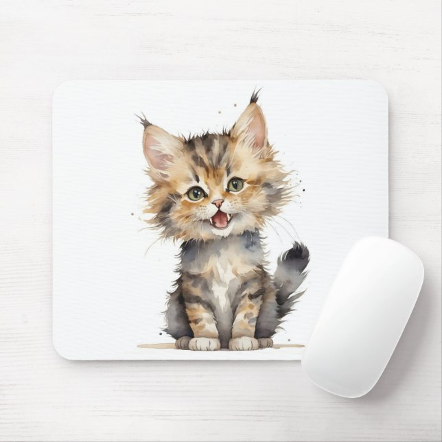 Watercolor Tabby Kitten Mouse Pad (With Mouse)