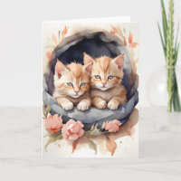 Watercolor Tabby Kittens Brothers Flowers Blank