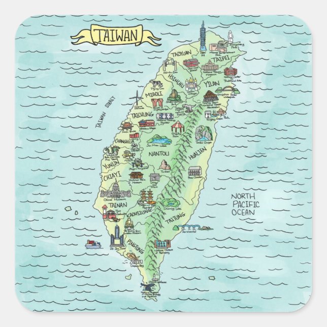 Watercolor Taiwan Map  Square Sticker (Front)