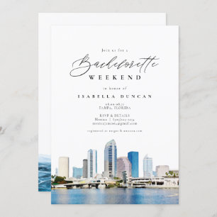 Watercolor Tampa Florida Skyline Ocean Tropical Invitation