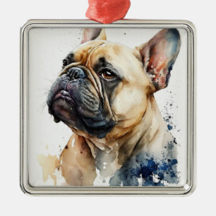 WATERCOLOR TAN FRENCH BULLDOG DOG METAL TREE DECORATION