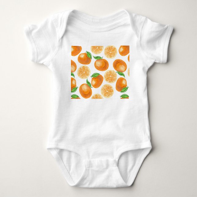 Watercolor tangerines baby bodysuit (Front)