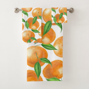 Watercolor tangerines bath towel set