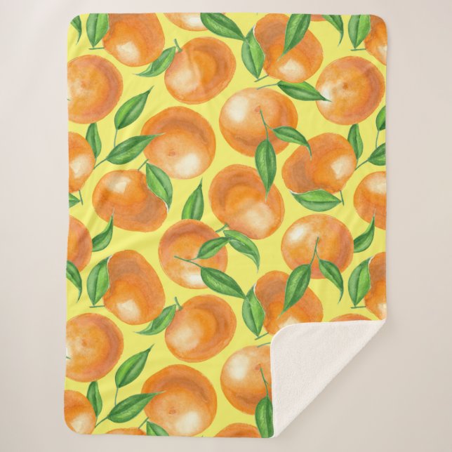 Watercolor tangerines sherpa blanket (Front)
