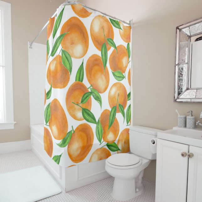 Watercolor tangerines shower curtain (In Situ)