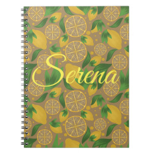 Watercolor Taupe Lemon Fruit Personalised Notebook