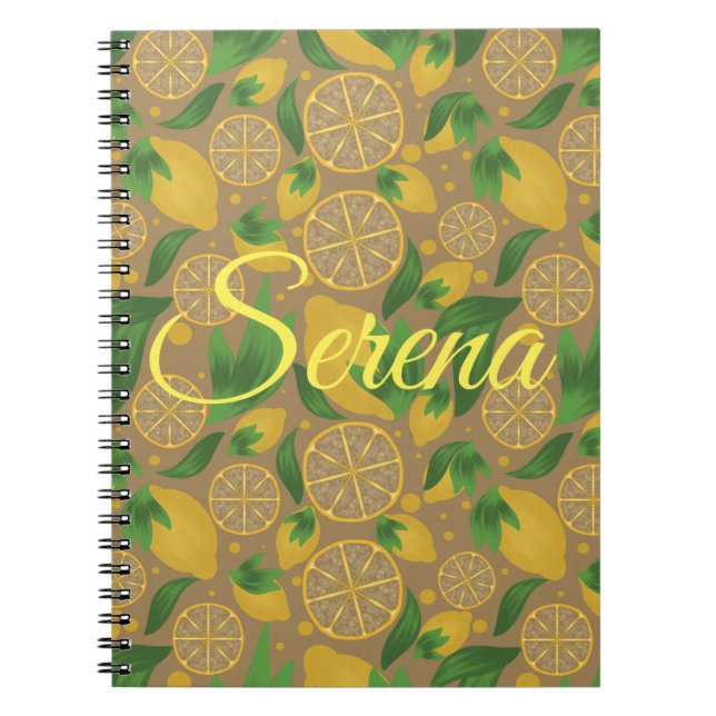 Watercolor Taupe Lemon Fruit Personalised Notebook (Front)