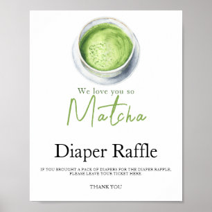 Watercolor tea matcha baby shower diaper raffle  poster