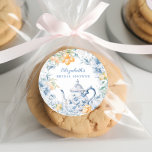 Watercolor Tea Party Bridal Shower Classic Round Sticker<br><div class="desc">Transport yourself to an exquisite garden of elegance with our Elegant Watercolor Blue Floral and Citrus Tea Party Bridal Shower Classic Round Sticker, a celebration where sophistication meets the refreshing charm of citrusy delight. This design is a seamlessly blending the calming hues of blue with the vibrant energy of yellow...</div>