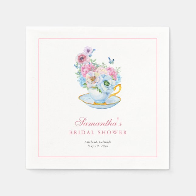 Watercolor Tea Party Bridal shower Napkin (Front)