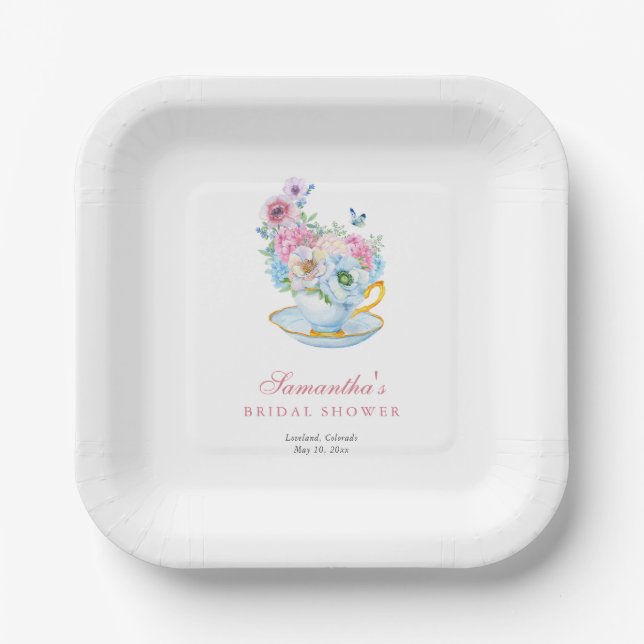 Watercolor Tea Party Bridal shower Paper Plate (Front)