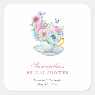 Watercolor Tea Party Bridal shower Square Sticker