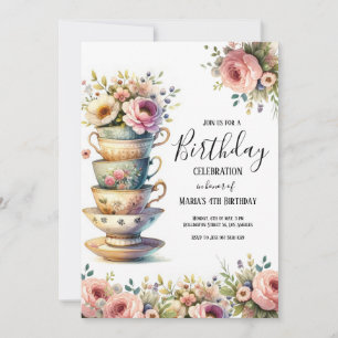 Watercolor Tea Party Cute Kids Birthday Invitation