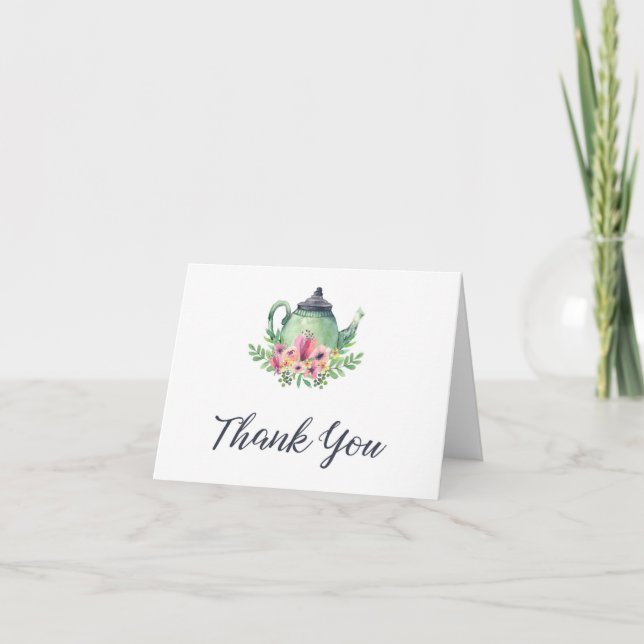 Watercolor Tea Party Thank You Card (Front)
