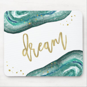 Watercolor Teal and Faux Gold Geode Dream Mouse Pad