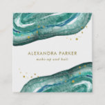 Watercolor Teal and Faux Gold Geode | Square Square Business Card<br><div class="desc">These elegant,  modern business cards feature watercolor teal geode stones,  with faux gold typography and splashes.</div>