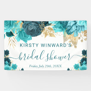 Watercolor Teal and Gold Flowers Bridal Shower Banner