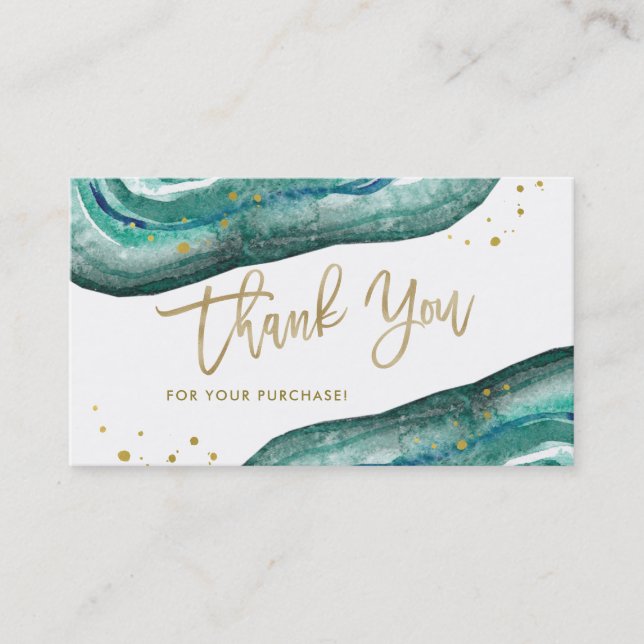 Watercolor Teal and Gold Geode | Thank You Business Card (Front)