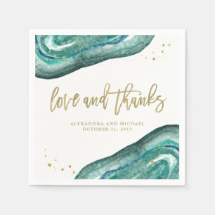 Watercolor Teal and Gold Geode Wedding Napkin