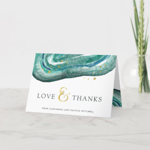 Watercolor Teal and Gold Geode   Wedding Thank You Card
