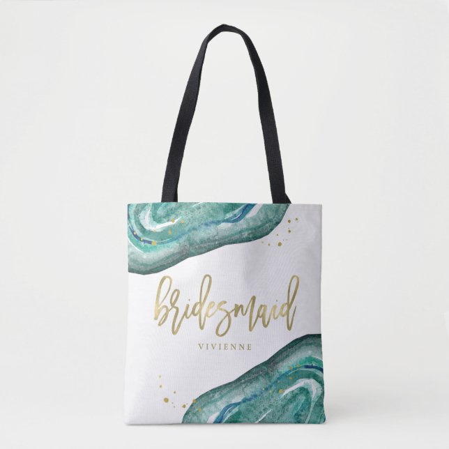 Watercolor Teal and Gold Look Geode | Bridesmaid Tote Bag (Front)