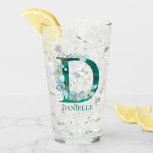 Watercolor Teal and Gold Monogram Letter D Glass