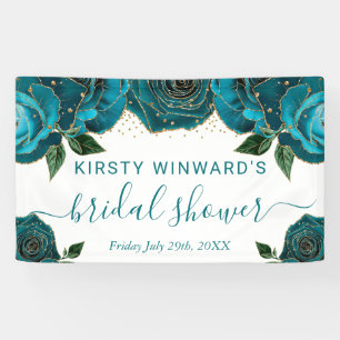 Watercolor Teal and Gold Roses Bridal Shower Banner