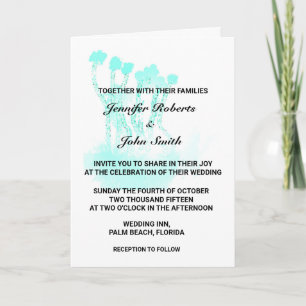 Watercolor Teal Blue Art Abstract Trees Wedding Invitation