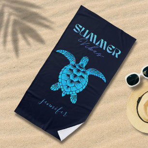  Watercolor Teal Blue Sea Turtle Personalised  Beach Towel