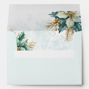 Watercolor Teal Floral Christmas Holiday Envelope