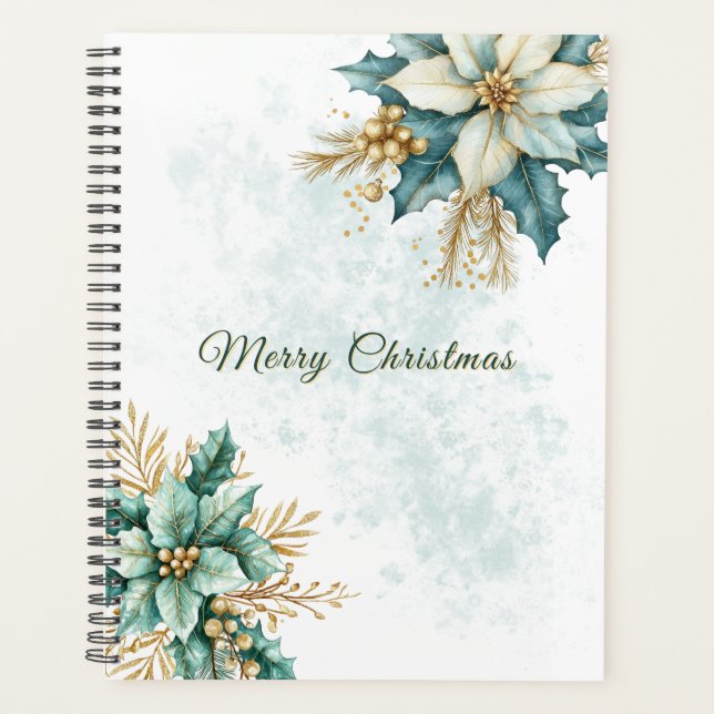 Watercolor Teal Floral Christmas Holiday Planner (Front)