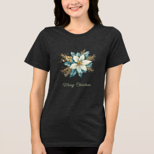 Watercolor Teal Floral Holiday Women's T-Shirt Tri-Blend Shirt