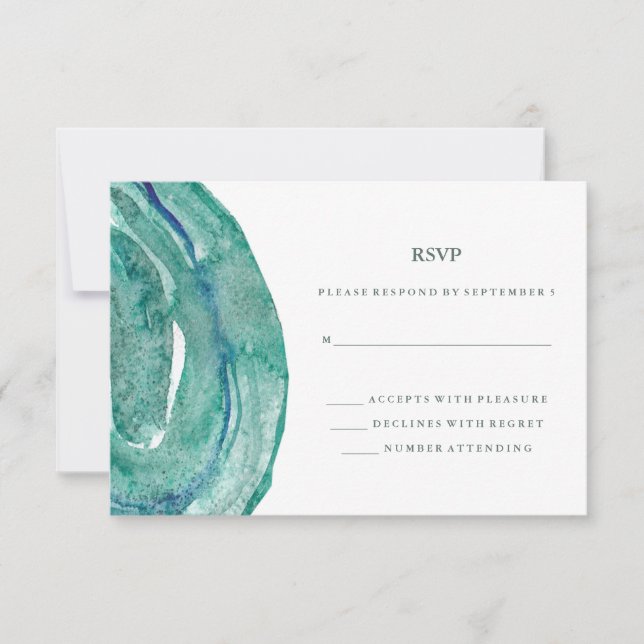Watercolor Teal Geode Wedding RSVP Card (Front)
