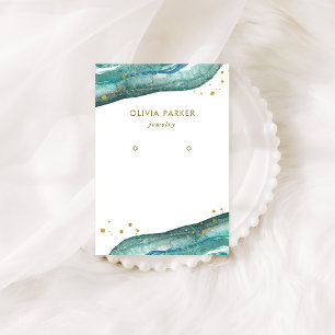 Watercolor Teal Gold Geode   Earring Display Card