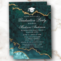 Watercolor Teal Gold Marble Agate Graduation Party