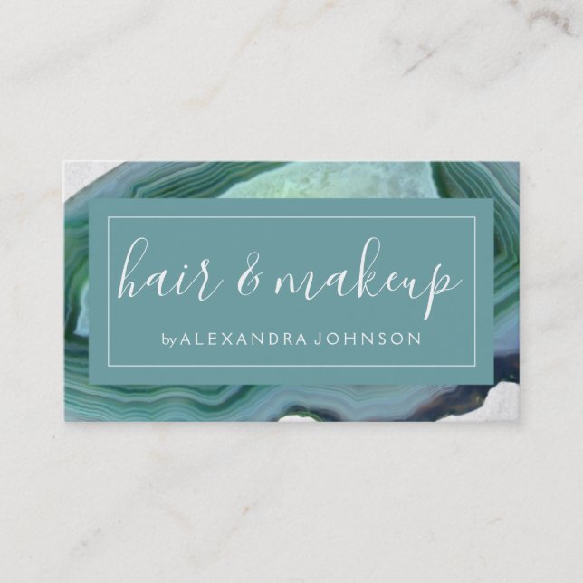 Watercolor Teal Green Agate Geode Business Card (Front)