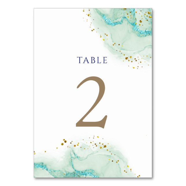 watercolor teal ink Table Number 2 (Front)