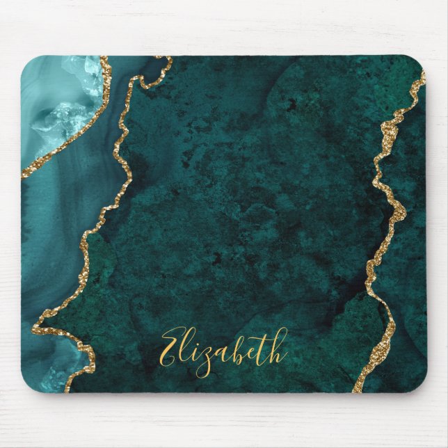 Watercolor Teal Marble Agate Geode Mouse Pad (Front)