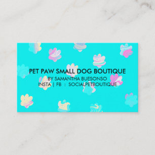 Watercolor Teal paws cat dogs pet grooming Business Card